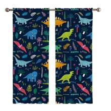 2 piezas de cortinas con estampado de dinosaurios juguetones - filtro de luz, diseño de bolsillo para vara para dormitorio, sala de estar, decoración de oficina - poliéster duradero, lavable a máquina