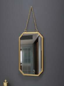 1PC Wall Mounted Mirror Gold Geometric Mirror With Chain Decorative Vanity Mirror Porch Decoration Mirror Bathroom Wall Mirror Vanity Mirror Suitable For Bathroom Bedroom Living Room Arch