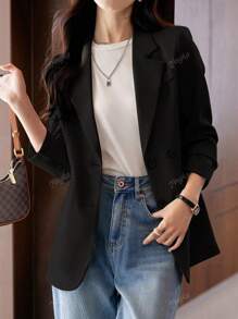 Plus Size Women One Button Casual Blazer Jacket, Wiosna/Jesień