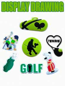 28 piezas Serie de pelotas de tenis y golf, decoración de zapato estilo deportivo de dibujos animados en PVC, adecuado para decorar zapatos, accesorios de sandalias, mochilas DIY, regalos de fiesta, accesorios de golf y tenis enérgicos - Decoración para zapatos deportivos, entusiastas del golf y jugadores de tenis - Agrega un toque de moda y personalizado a tus zapatos - Verde - Ver 6