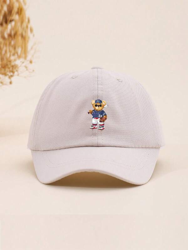 1pc Kids/Teens' Unisex Baseball Cap With Cute Bear Graphic, Stylish Sports Hat, Breathable, Adjustable, Suitable For Outdoor, Daily Wear, All Season, Gift