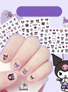 Sanrio 5 piezas de calcomanías de uñas de Sanrio Kuromi, calcomanías de uñas de plástico autoadhesivas, con temática de anime con brillo, acabado mate, forma asimétrica, de un solo uso, sin perfume - Decoración de uñas linda para uñas de niños