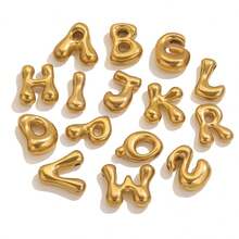 1pc Casual 304 Stainless Steel 18k Gold-Plated A-Z 26 Perforated Bubble Letter Pendant DIY Jewelry Pendant Accessories Suitable For Women's Daily Life Wear - Pendant - View 1