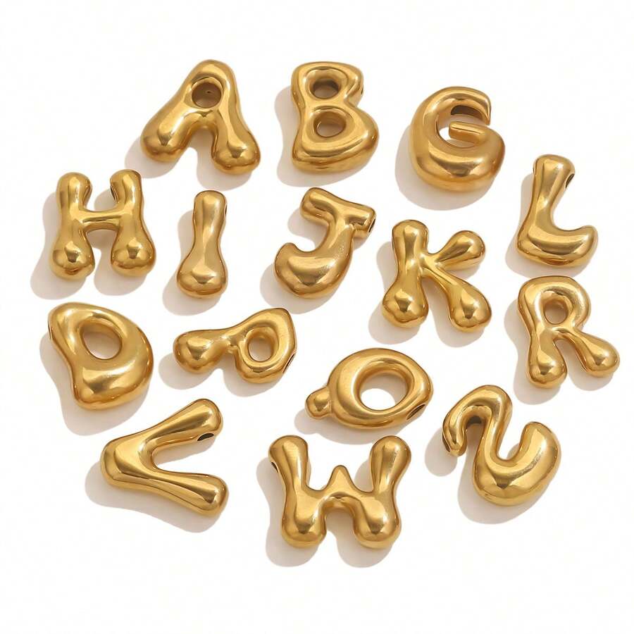 1pc Casual 304 Stainless Steel 18k Gold-Plated A-Z 26 Perforated Bubble Letter Pendant DIY Jewelry Pendant Accessories Suitable For Women's Daily Life Wear - Pendant - View 1