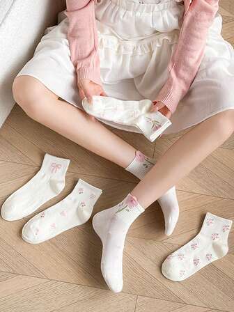 5 pares de calcetines cortos de mujer con estampado floral todo sobre, versátiles, cómodos y de estilo artístico, para primavera/verano