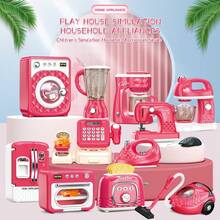 厨房电器玩具套装，包含咖啡机、搅拌机、搅拌器和烤面包机，具有逼真的灯光和声音，适合 4-8 岁儿童，洋红色 - 彩色 - 查看 6
