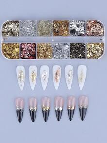 12 格金属箔指甲装饰镜面金银玫瑰金不对称薄片设计 DIY Y2K 全息时尚沙龙美甲配件 适合女性和女孩的美甲用品