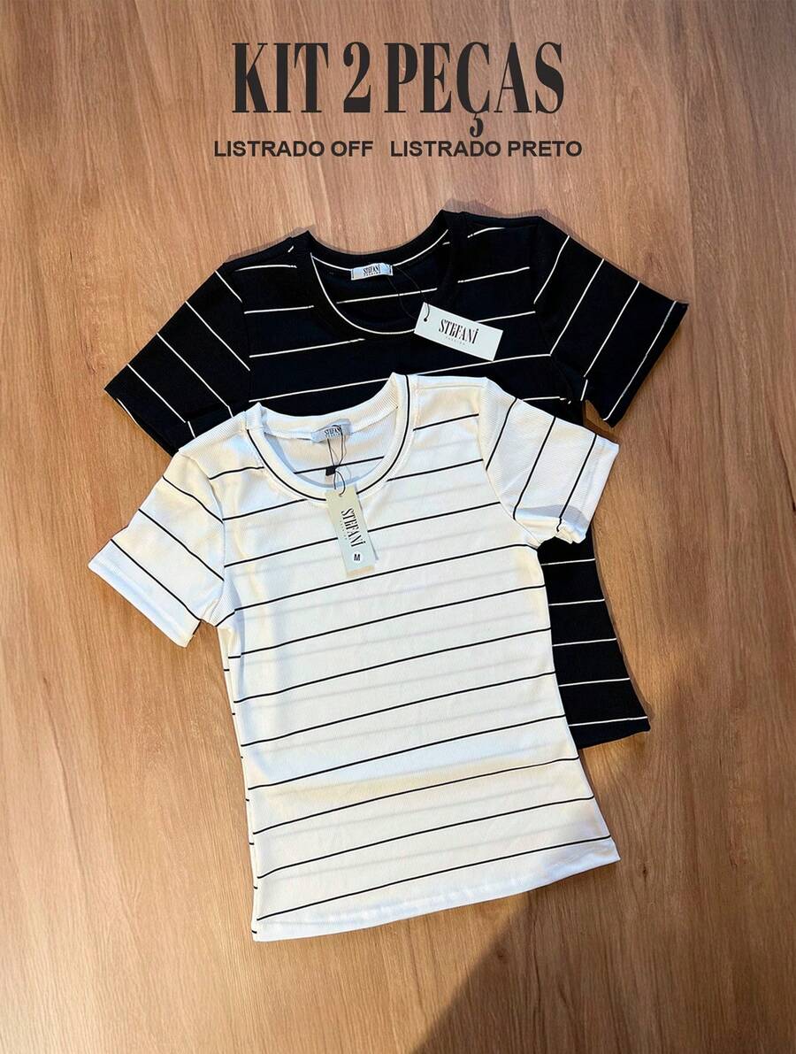 2 Striped T-Shirts - OFF/BLACK - View 1