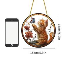 1pc Acrylic Small Cat & Butterfly Sun Catcher, 2D Painted Glass Window Hanging Decor, Suitable For Porch, Patio, Garden, Bedroom, Gift For Pet Lovers,Home Decor ,Room Decor,Wall Decor