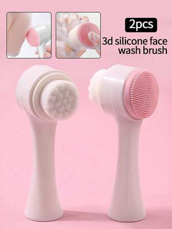 1pc Soft Bristle Silicone Facial Cleansing Brush, Facial Exfoliating Pore Deep Cleansing Brush,Double-Sided Manual Massage Deep Clean Pores Face Brush, 2-In-1 Facial Cleansing Brush,