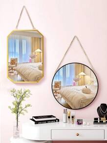 1PC Wall Mounted Mirror Gold Geometric Mirror With Chain Decorative Vanity Mirror Porch Decoration Mirror Bathroom Wall Mirror Vanity Mirror Suitable For Bathroom Bedroom Living Room Arch