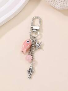 1 件可爱鱼和海星链串珠钥匙扣，独特清新简约的 Ins 风格包包装饰配件，适合春夏日常穿着学校卡通汽车配件哥特 Y2k