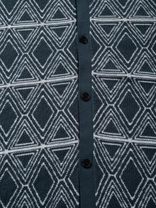 男女款休闲宽松菱形图案前开V领短袖上衣，春夏