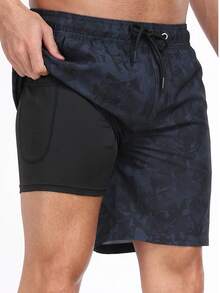 Men's Summer Quick-Dry Beach Shorts, Casual Resort Style Printed Loose Fit Elastic Waist Boxer Shorts With Milk Silk Lining - Grey - View 1