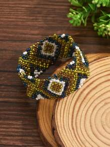 1pc Bohemian Style Beaded Elastic Bracelet For Women (Bead Color And Floral Pattern May Vary Slightly)