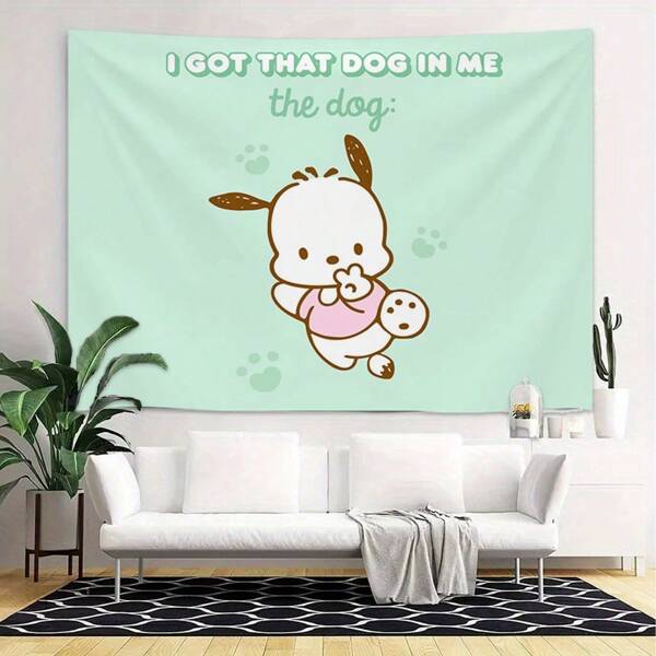 1 Stück Sanrio Cinnamoroll und Pochacco Wandteppich, hellblauer Farbton süßes Muster Wandteppich, Wandbehänge, Party Banner, Cinnamoroll und Pochacco Liebhaber dekorativer Wandteppich, Kinderzimmer Wohnzimmer Hintergrund dekorativer Wandteppich, Zimmerdekoration Heimdekoration Schlafzimmerdekoration Flagge