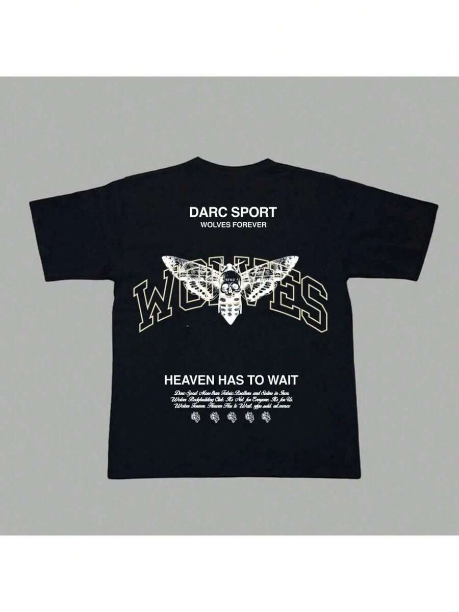 DARC WOLVES DEATH MOTH OVERSIZED UNISEX TEE Workout Men T-Shirts 100% Cotton Hip Hop Casual Shirts Gym Fitness T Shirt Sport Top -Round-Neck T-Shirt,Classic Style,Casual Everyday Tee - 黑色 - 查看 1