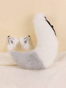 多色拼布狐狸服装套装，可爱动物角色扮演道具包括猫耳头带、狐狸尾巴万圣节 - 彩色 - 查看 6