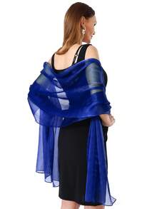 1pc Fashionable And Elegant Blue Shiny Evening Party Dress With Removable Shoulder Cape, Suitable For Ladies For Daily Vacation And Evening Party Matching, 200*68cm/78*26.5in Fall Clothes For Women