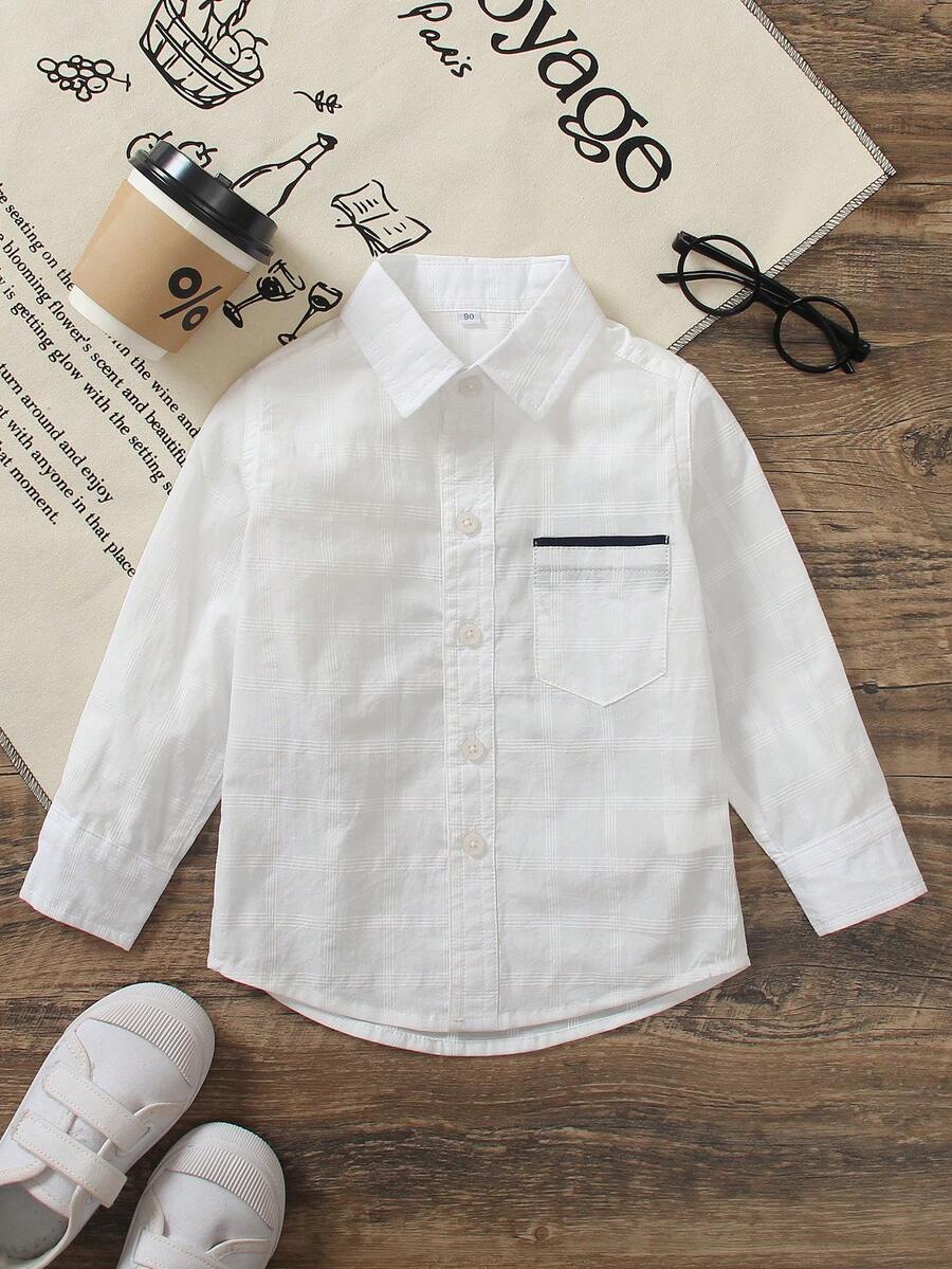 1 件男童白色刺绣纽扣休闲衬衫,儿童长袖薄款正装衬衫,适合生日派对、晚会、洗礼和婴儿洗礼,春秋季 - 白色 - 查看 1