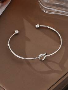 1pc Minimalist Twist Knot Design Metal Bangle, Adjustable Size Twisted Braided Bracelet, Versatile Accessory For Women - Twist Design - View 10