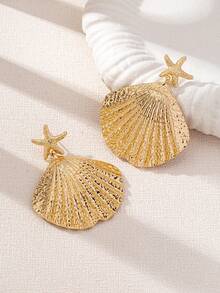 一对海星和贝壳吊坠耳环，适合日常佩戴