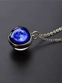 1pc Solar Universe Galaxy Pendant Necklace, Glass Ball Pendant Necklace, Fashion Jewelry Accessories Men's Gift