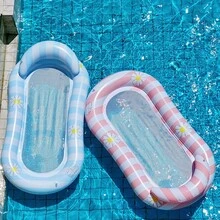 1 pieza Tumbona inflable flotante, sofá inflable portátil para exteriores para piscina, playa, vacaciones, artículos esenciales de playa, accesorios de playa - Multicolor - Ver 3
