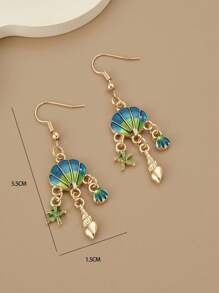 1 Pair Elegant Women's Oil Drop Shell & Starfish Dangle Earrings, Vacation Casual Style