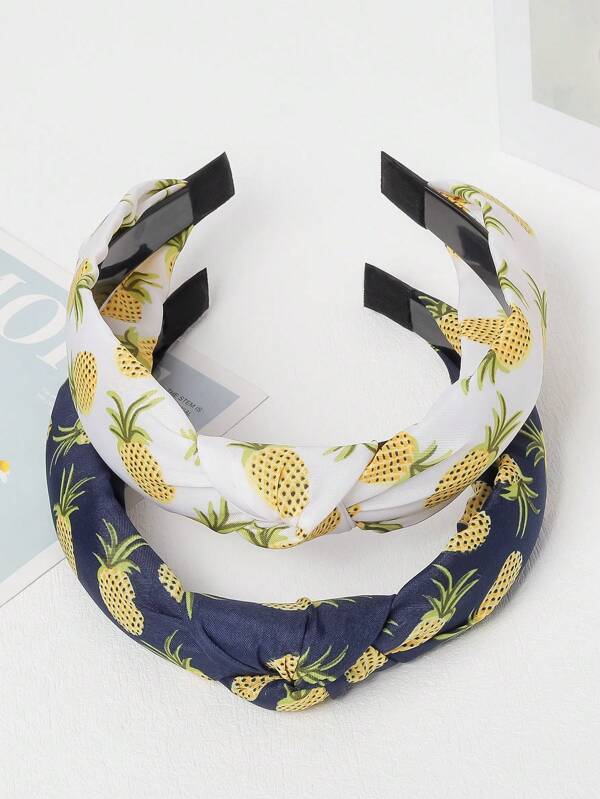 1pc Bohemian Style Fruit & Palm Tree Flower Print Headband For Women, Knotted Wide Hairband For Everyday & Work, Spring/Summer
