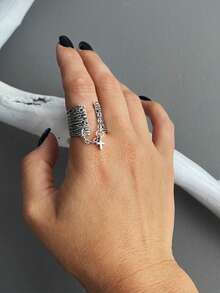 1 件时尚十字架复古银金属女士戒指适合日常佩戴和派对聚会