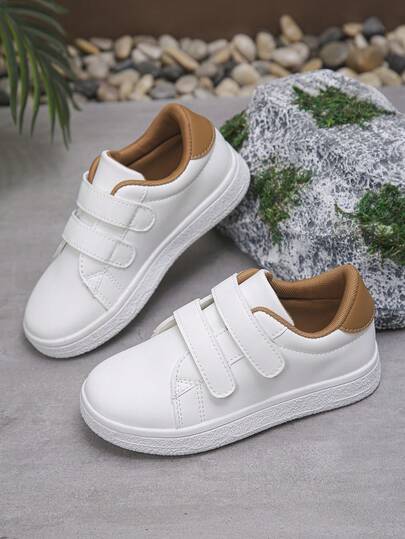 1 Pair Unisex Children Casual Hook And Loop Sneakers, Comfortable Slip-On Flat Shoes Suitable For Outdoor Wear All Seasons