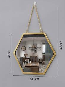 1PC Wall Mounted Mirror Gold Geometric Mirror With Chain Decorative Vanity Mirror Porch Decoration Mirror Bathroom Wall Mirror Vanity Mirror Suitable For Bathroom Bedroom Living Room Arch