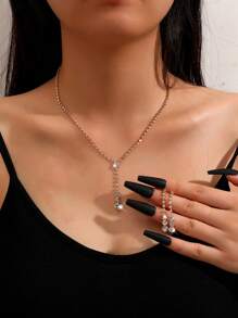 2 pièces Set de collier et boucles d'oreilles étincelants pour femmes, accessoires de bijoux de mariée élégants pour soirée