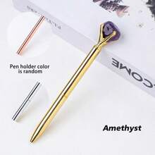1 pièce Stylo à bille en cristal d'améthyste naturelle authentique et non traitée - Pierre brute unique, écriture fluide, parfait pour les fournitures scolaires des étudiants et les cadeaux d'affaires de bureau - Matériau authentique et non traité