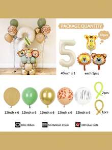 1 Set Of Jungle Animal Balloon Wreath - Lion, Giraffe Foil Balloons, For Kids 1st Birthday Party Decoration, 40 Inch Number Balloons