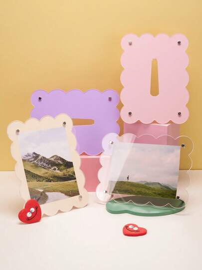 Joivida <扇形相框 | 以風格展示您的回憶> 藝術與極簡主義 INS 風格節日相框，彩色花朵曲線亞克力透明紫色薰衣草粉色櫻花相框，6 英寸桌面展示，水平或垂直禮物生日畢業