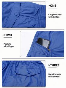 KEFITEVD Mens 3/4 Length Cargo Work Pants Cotton Twill Outdoor Hiking Shorts Ripstop Pants - Color Blue - View 6
