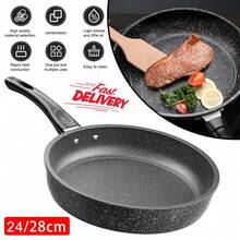 1pc Multi-Functional Maifan Stone Non-Stick Frying Pan For Steak, Flat Pan, Lightweight Oil-Saving Pancake Pan, Universal For Stovetops, Packaging Box Set With Handle - Black - View 2