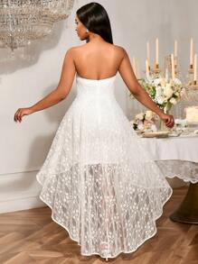 Vestido de novia de encaje blanco con escote de tubo, corte A, espalda descubierta, asimétrico, para fiesta de bodas, ducha nupcial, cita, fiesta, vestido de dama de honor, vestido de graduación, invitado de boda