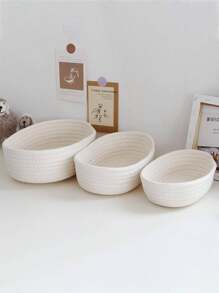 Cestino ovale intrecciato a mano, stile minimalista, di colore unico, adatto per sala, scrivania, snack, frutta, giocattoli, atrio, bagno, decorazione della casa, contenitore multiuso, cesto regalo