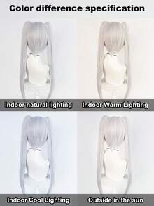 银灰色长直双马尾cosplay假发，带精灵耳朵，耐热合成纤维双马尾动漫cosplay假发，带刘海，适合节日、漫展、cosplay派对、哥特萝莉风格及日常佩戴 - 自然中分，可拆卸爪夹马尾，逼真造型，女性生日礼物 - 銀色 - 查看 9