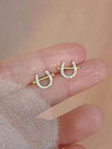 Bông tai trang trí hình móng ngựa bằng đá rhinestone - Vàng - Xem 1