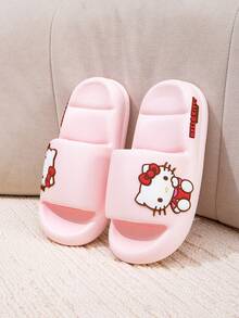 Sanrio Hello Kitty 女童露趾拖鞋，Sanrio 鞋，可爱卡通鞋，透气防滑厚底拖鞋，适合室内家居浴室 - 藕粉色 - 查看 11