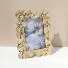 1pc Retro European Style Gold Ginkgo Leaf Edged Photo Frame, Horizontal & Vertical Display, Comes With 1 Random Inner Paper For Home Decor