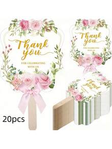 Breezier 10/20pcs Wedding Favors Party Supplies Decorative Fans, Graduation Ceremony Celebration Items, Thank You For Celebrating With Us Hand-Held Folding Fans, Bohemian Wedding Gifts For Bride, Bridesmaids, Dance, Elegant Rose Floral Pattern Wedding Fans With Wooden Handle And Ribbon For Guests - Multicolor - View 18