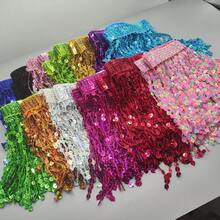 1pc 1yard Multi-Color Lace Ribbon Laser Sequin Tassel Trim Decoration, Latin Dance Costume Accessory, Lace DIY Sewing Decoration - Multicolor - View 2