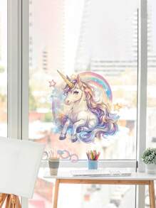 1pc Rainbow Unicorn Wall Sticker Durable Waterproof PVC Sticker Self-Adhesive Easy To Peel Suitable For Wall Stickers Bedroom Window Stickers Background Wall Decoration Living Room Home Decoration Make Your Home Refresh Holiday Decoration Stickers Birthday Graduation Gift