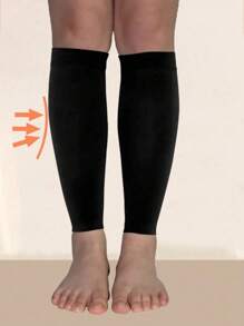 1 Pair Women Solid Color Leg Warmers, Black/Skin Tone, Comfortable For Casual, Home, Sports, All Season