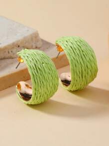 1 Pair Bohemian Style Vacation Raffia Handwoven Minimalist Multi-Color Hoop Earrings, Suitable For Daily Wear